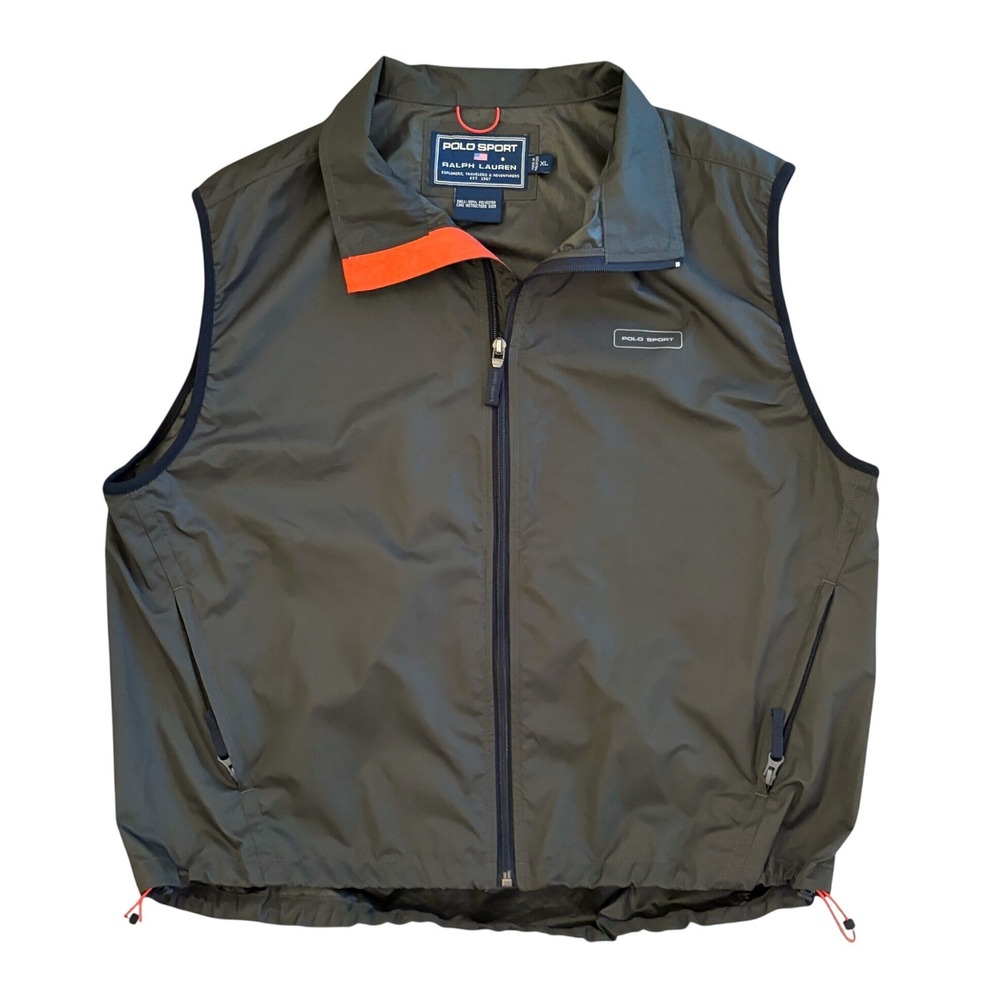 Vintage Polo Sport Ralph Lauren Vest Mens XL Utility Full Zip Windbreaker Olive